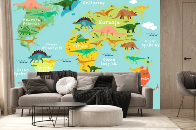 Fototapeta: Mapa po polsku z dinozaurami