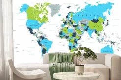 Fototapeta: Mapa polityczna świata z przewagą niebieskiego i zielonego