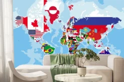 Fototapeta: Mapa polityczna świata i flagi państw