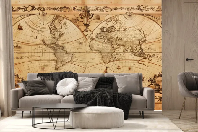 Fototapeta: Mapa vintage z trasami eksploracji i mitycznymi znakami