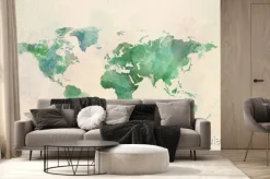 Fototapeta: Mapa świata akwarela vintage w zielonych kolorach
