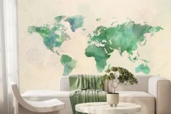 Fototapeta: Mapa świata akwarela vintage w zielonych kolorach
