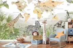 Fototapeta: Mapa świata dla dzieci ze zwierzętami