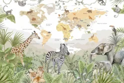 Fototapeta: Mapa świata dla dzieci ze zwierzętami