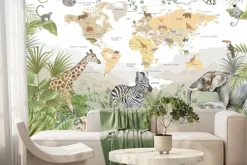 Fototapeta: Mapa świata dla dzieci ze zwierzętami