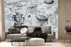 Fototapeta: Mapa świata i środki transportu