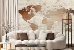 Fototapeta: Mapa świata na drewnianym tle rustykalny design