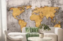 Fototapeta: Mapa świata na szarej betonowej ścianie