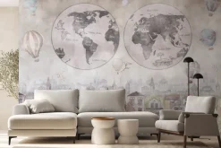 Fototapeta: Mapa świata na tle kolorowego miasta