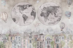 Fototapeta: Mapa świata na tle kolorowego miasta