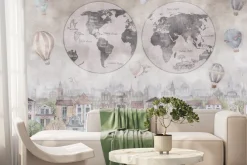 Fototapeta: Mapa świata na tle kolorowego miasta