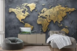 Fototapeta: Mapa świata na surowym betonowym tle nowoczesny styl