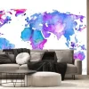 Fototapeta: Mapa świata na fioletowej akwareli