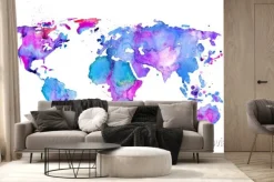 Fototapeta: Mapa świata na fioletowej akwareli