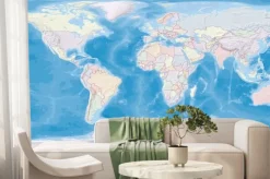 Fototapeta: Mapa świata w rzucie wgs84 z krajów kolorowych i ulgi cieniowania