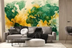 Fototapeta: Mapa świata w zielonym i żółtym kolorze