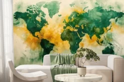 Fototapeta: Mapa świata w zielonym i żółtym kolorze