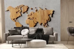 Fototapeta: Mapa świata z drewna w stylu industrialnym
