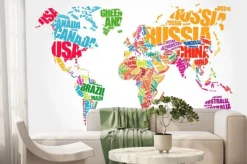 Fototapeta: Mapa świata z kolorowymi napisami