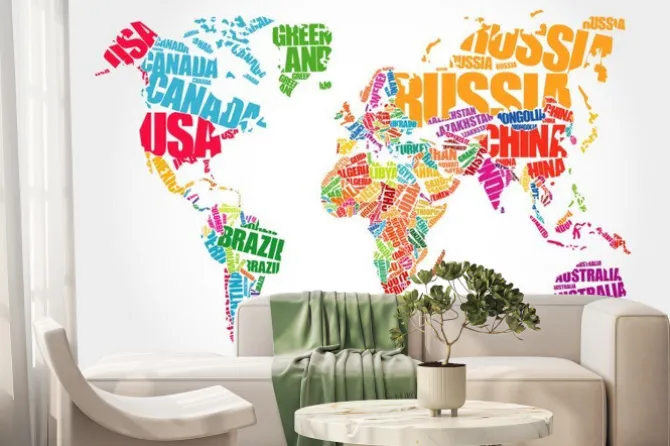 Fototapeta: Mapa świata z kolorowymi napisami