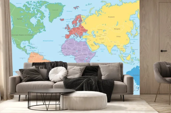 Fototapeta: Mapa świata z kolorowymi kontynentami