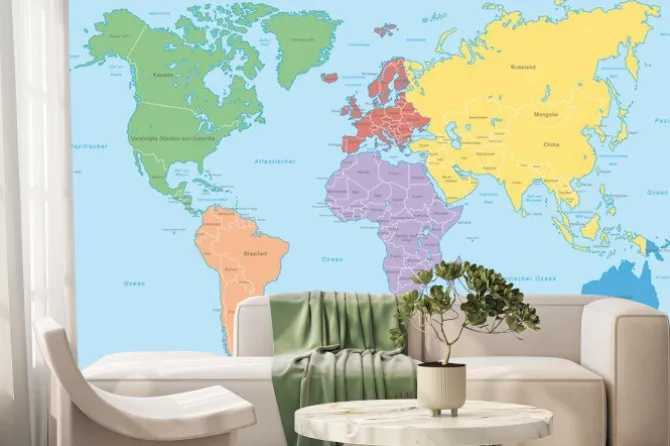 Fototapeta: Mapa świata z kolorowymi kontynentami