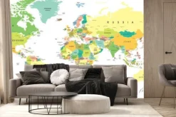 Fototapeta: Mapa świata z nazwami państw w pastelowych kolorach