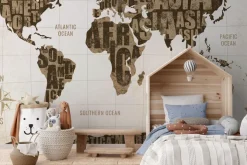 Fototapeta: Mapa świata z napisami i kompasem