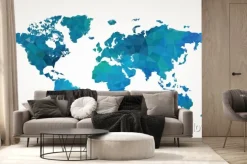 Fototapeta: Mapa świata z niebieskim geometrycznym wzorem 3d
