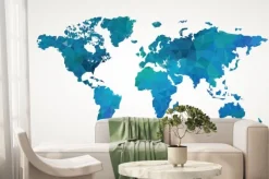 Fototapeta: Mapa świata z niebieskim geometrycznym wzorem 3d