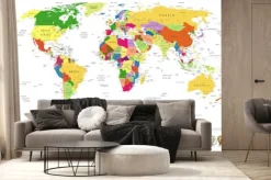 Fototapeta: Mapa świata z oznaczeniami na białym tle