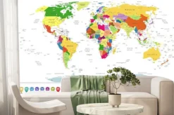 Fototapeta: Mapa świata z oznaczeniami na białym tle