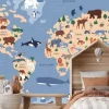 Fototapeta: Mapa świata z rybami i zwierzętami wzór dla dzieci