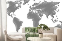 Fototapeta: Mapa świata z scribble effect w kolorze szarym