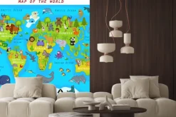 Fototapeta: Mapa świata ze zwierzętami - ilustracji wektorowych, eps