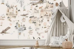 Fototapeta: Mapa świata ze zwierzątkami dla dzieci