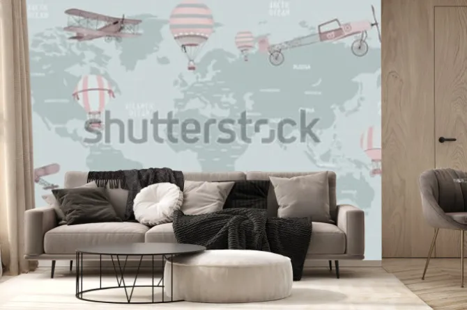 Fototapeta: Mapa świata zwierząt do projektowania tapet dla dzieci