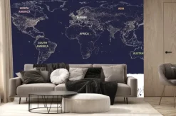 Fototapeta: Mapa światowych świateł miasta z oznaczonymi kontynentami w różnych