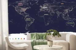 Fototapeta: Mapa światowych świateł miasta z oznaczonymi kontynentami w różnych