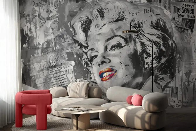 Fototapeta: Marilyn monroe na tle ściany z gazet