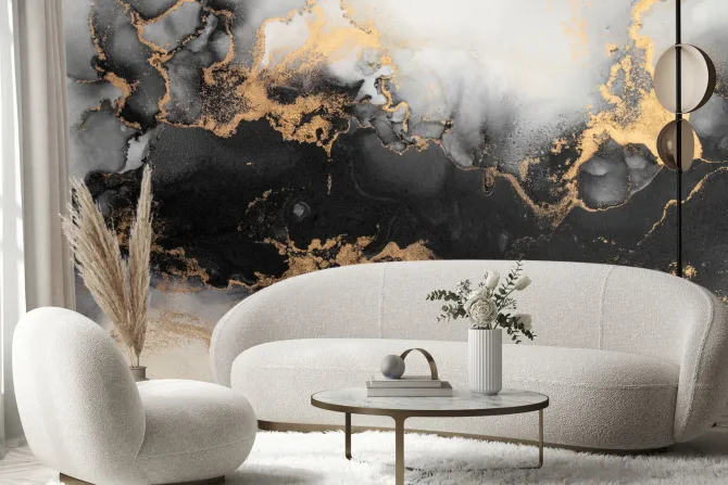 Fototapeta: Marmurowa czarno złota sztuka abstrakcyjna