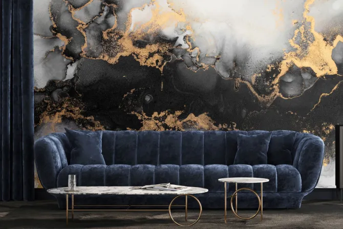 Fototapeta: Marmurowa czarno złota sztuka abstrakcyjna