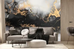 Fototapeta: Marmurowa czarno złota sztuka abstrakcyjna