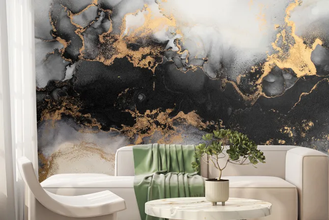 Fototapeta: Marmurowa czarno złota sztuka abstrakcyjna