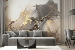 Fototapeta: Marmurowy deseń w stylu akwareli ze złotem