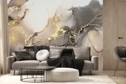 Fototapeta: Marmurowy deseń w stylu akwareli ze złotem