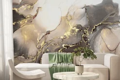 Fototapeta: Marmurowy deseń w stylu akwareli ze złotem