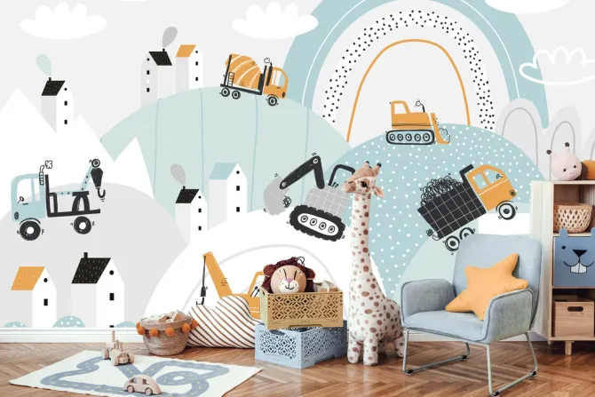 Fototapeta: Maszyny budowlane na wzgórzach wśród chmur