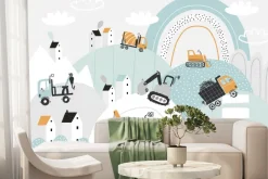 Fototapeta: Maszyny budowlane na wzgórzach wśród chmur