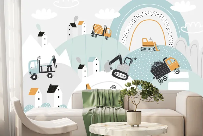 Fototapeta: Maszyny budowlane na wzgórzach wśród chmur